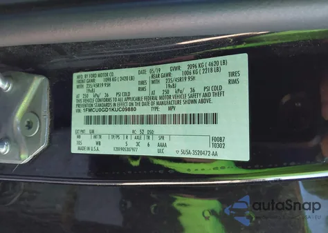 2019 Ford Escape Se из США, поврежденный, VIN 1FMCU0GD1KUC09880